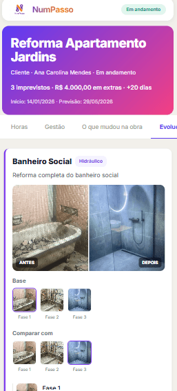 Evolução visual antes/depois
