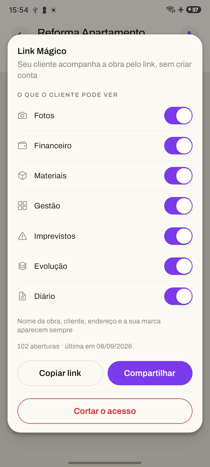 O Link Mágico com as chaves do que o cliente pode ver