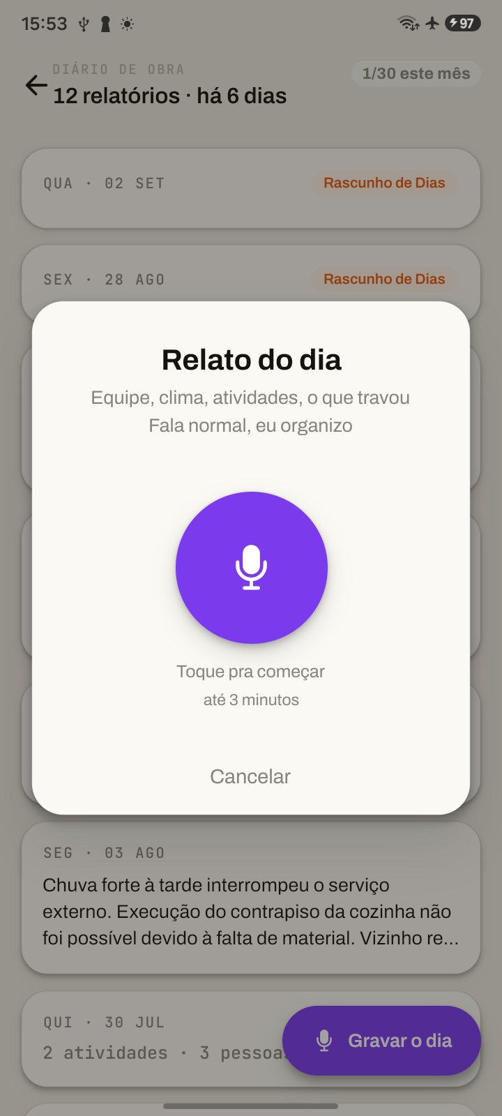 Relato do dia: toque no microfone e fala normal, eu organizo